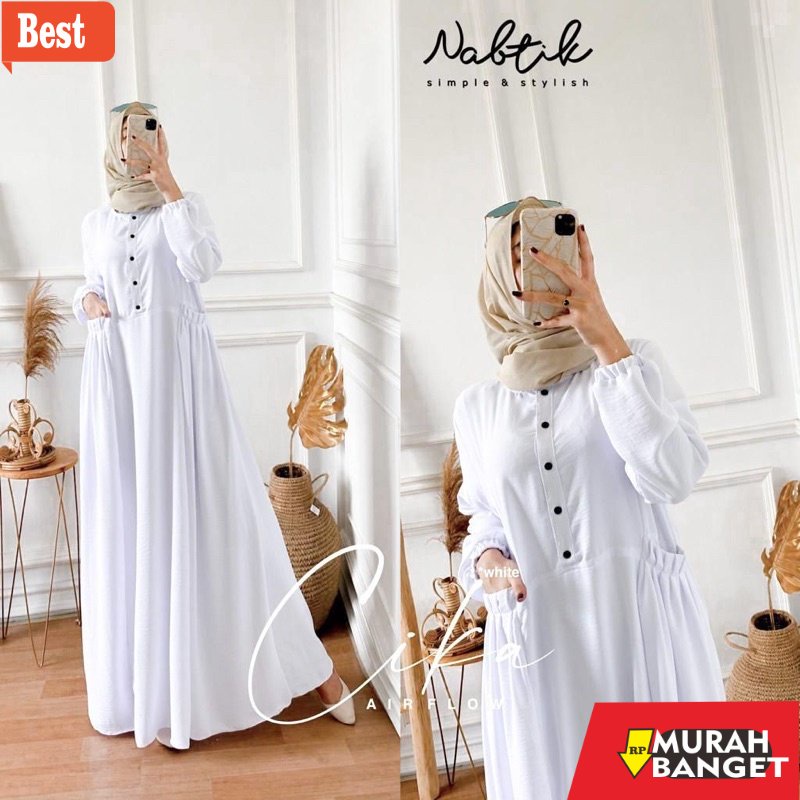 model dress terbaru 2022 [REDAY STOK] CIKA + Sela Dress Gamis Muslim Polos Original produk by NABTIK