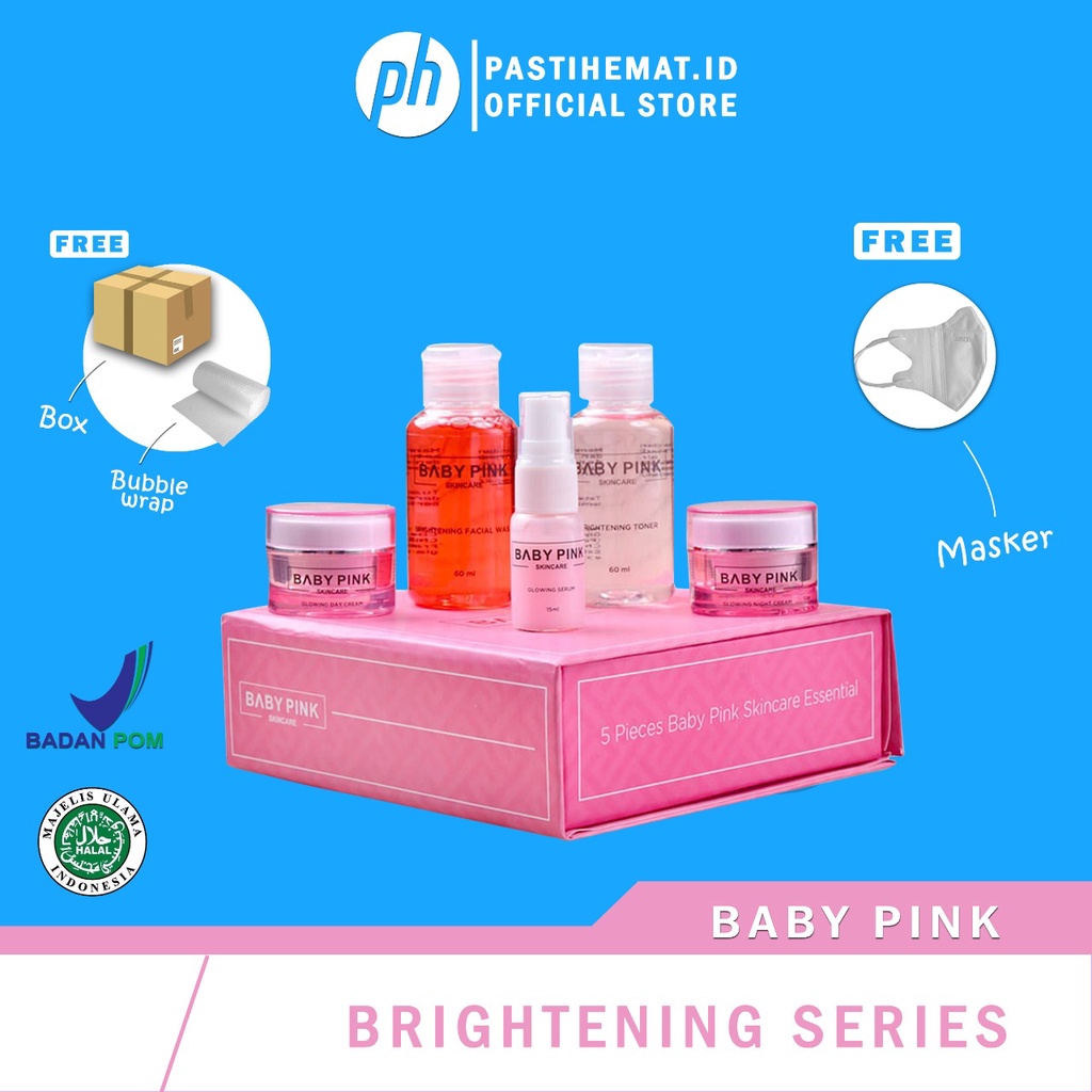 [ORIGINAL &amp; BONUS PARFUM] Baby Pink Skincare Paket Whitening Series Resmi BPOM