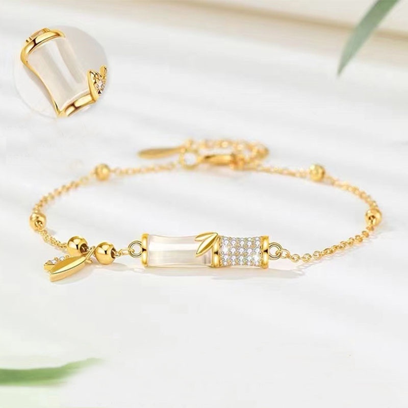 Good Luck Gelang Tangan Batu Giok Hetan Alami Aksen Berlian Imitasi Untuk Wanita
