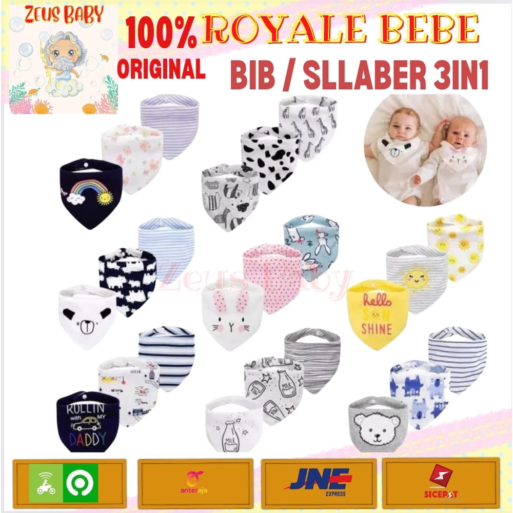 Royale Bebe 3 in 1 Bib segitiga 3 Pcs bib bayi slabber bayi celemek bayi isi 3 PCS