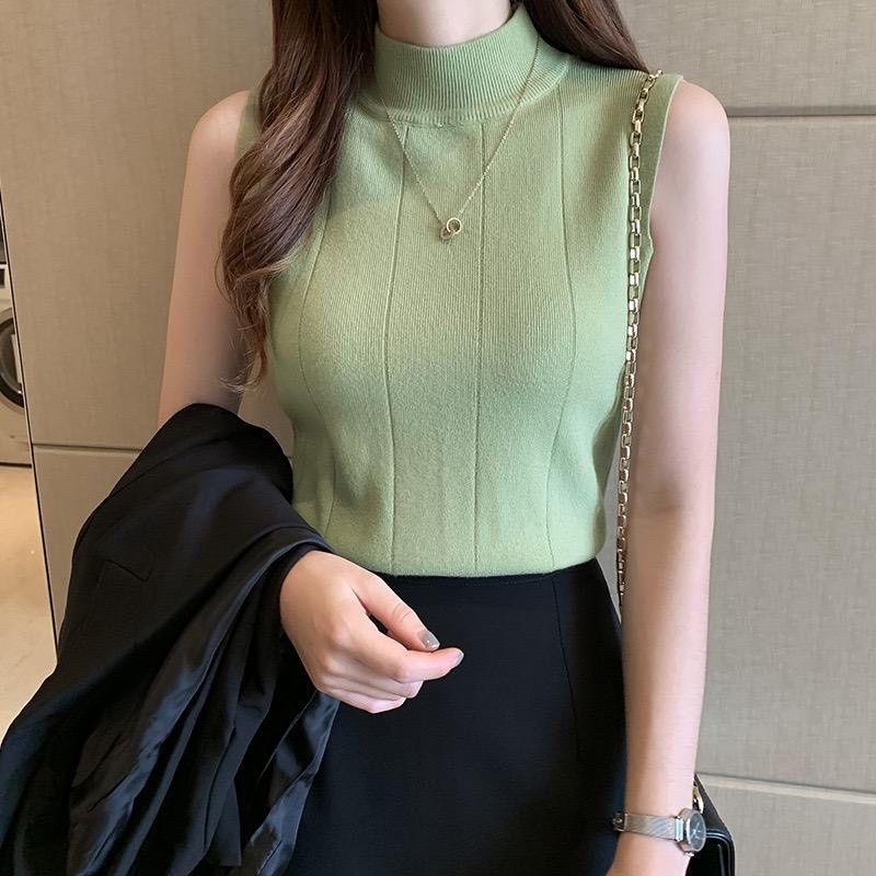 Turtleneck Wanita Tanktop Rajut AMANDA Garis Tengtop Tank Top Blouse Korean Lexbong Spandex Knit