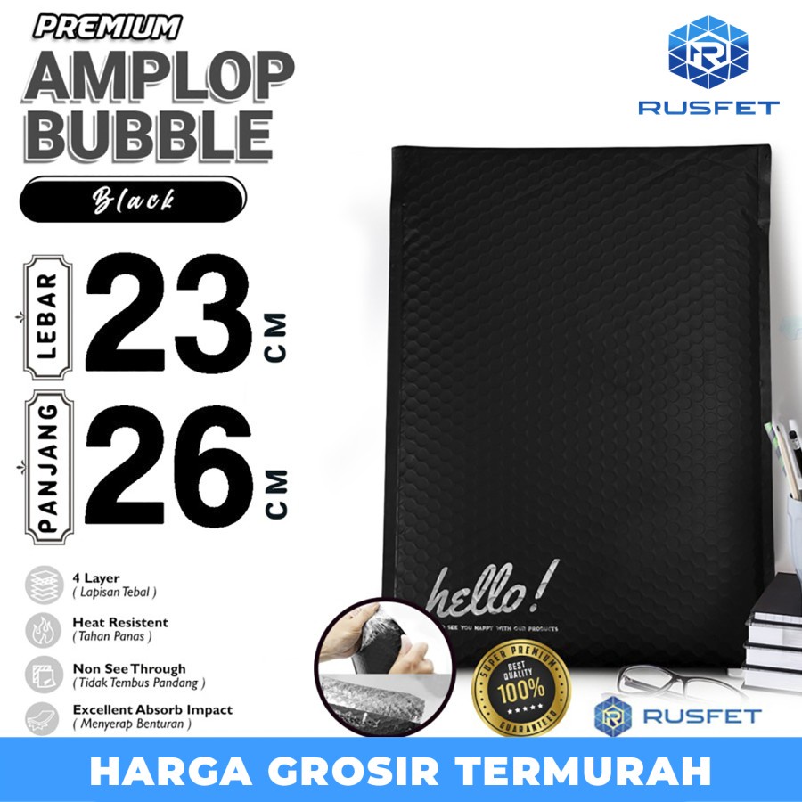 

AMPLOP BUBBLE MAILER BLACK 23x26CM WRAP ENVELOPE RUFSET SATUAN MURAH
