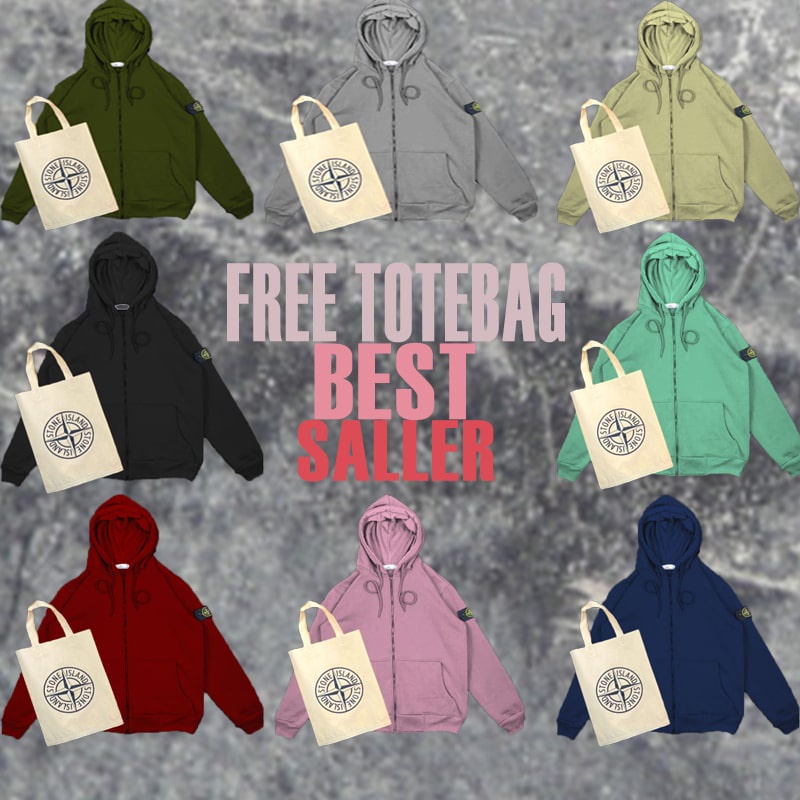 HOODIE ZIPER STONE ISLAND FULL TAG FREE TOTEAG