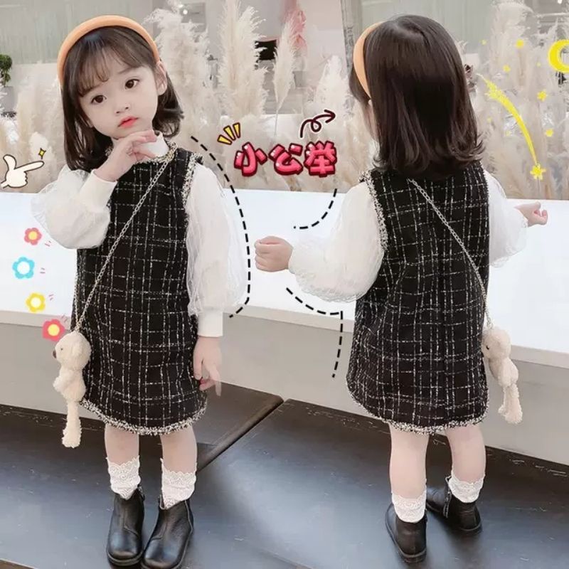 Dres import tangan tile model balon rompi hitam iner putih 4-24 bulan
