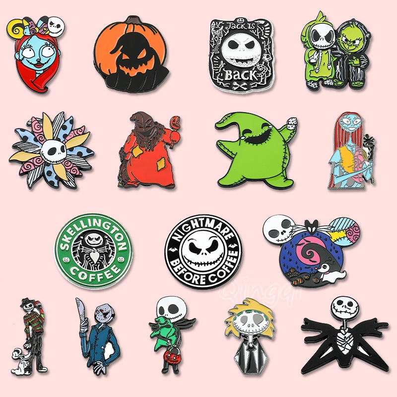 Bros Pin Enamel Desain Kartun Jack Skellington Bahan Metal