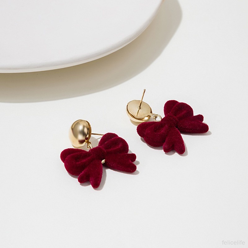 Anting Tusuk Gantung Bahan Velvet Warna Merah Anggur Untuk Wanita