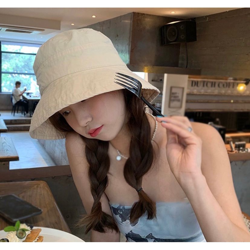 (BISA COD)Topi Bucket Korea Hat Premium Polos Bolak Balik Unisex Laki Perempuan