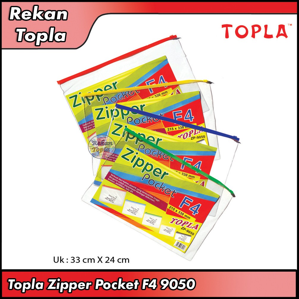 

Zipper Pocket Folio Transparan/ Zipper Pocket F4 / Map Resleting / Merek Topla
