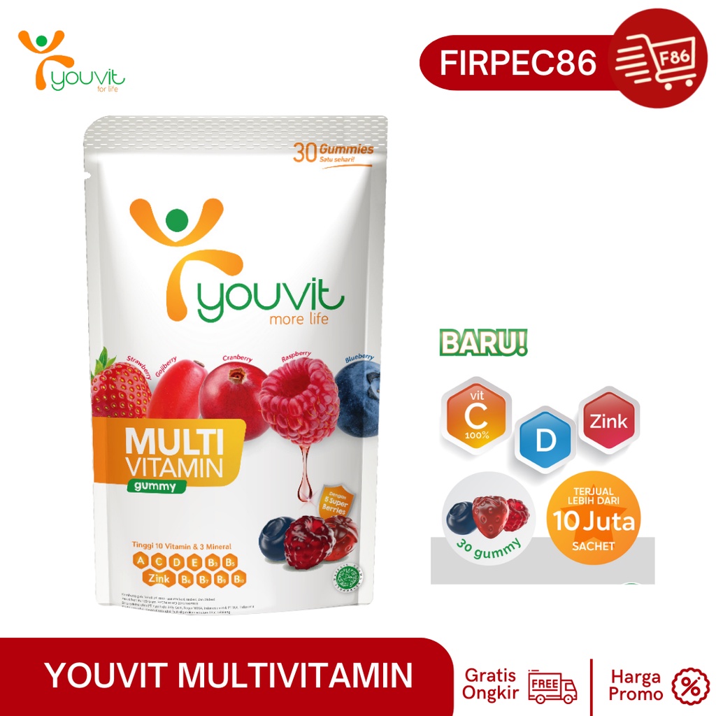 YOUVIT gummy multivitamin Dewasa pouch 30 butir paket 1 bulan