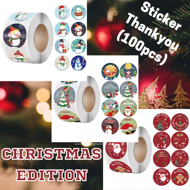 

100pcs Sticker Segel Motif DIY Natal Thank you Aestethic 2,5cm Sticker Natal Christmas Edition Murah