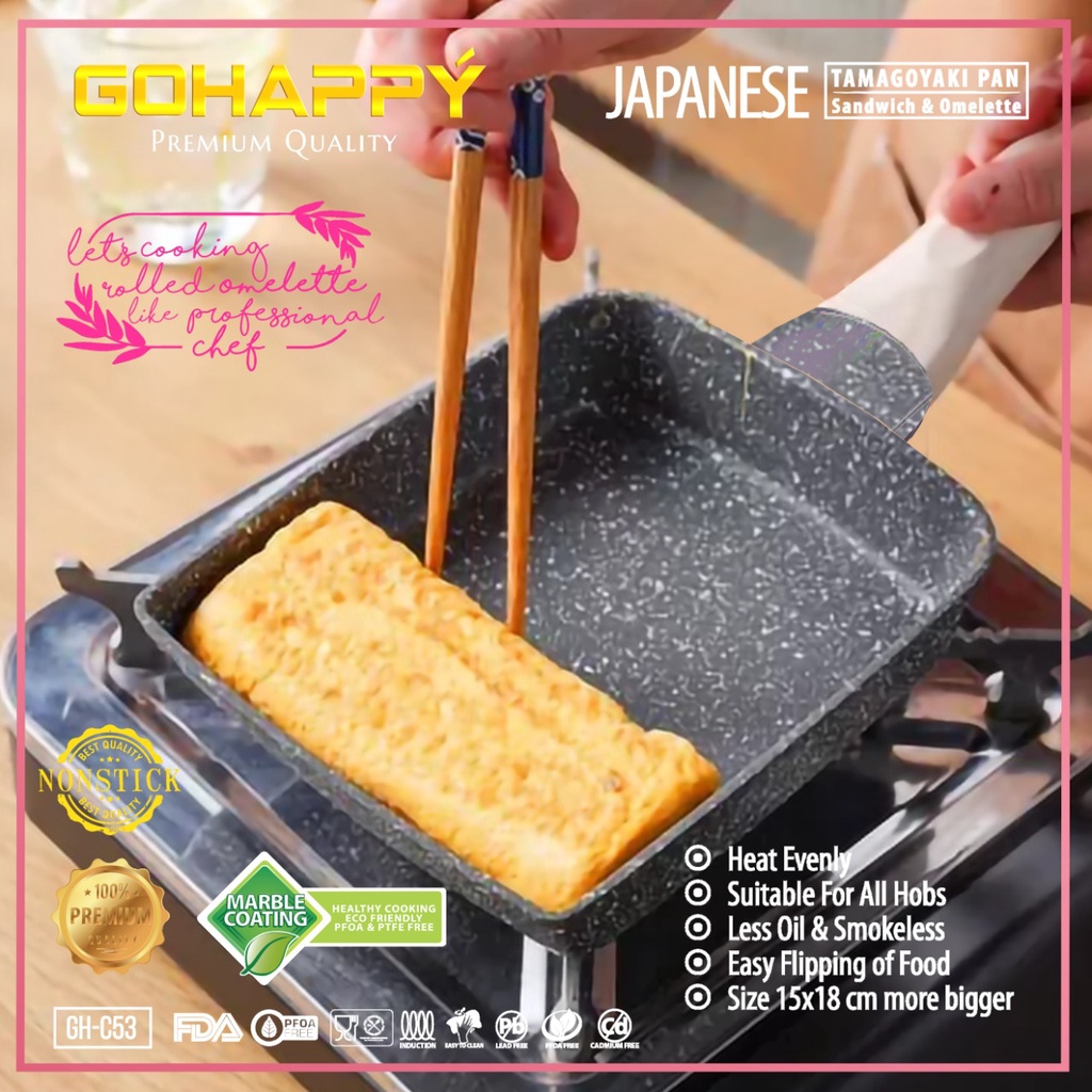 Tamagoyaki Pan Gohappy - Japanese Panci Telur kotak omelette anti lengket FDA - Bisa kompor induksi 
