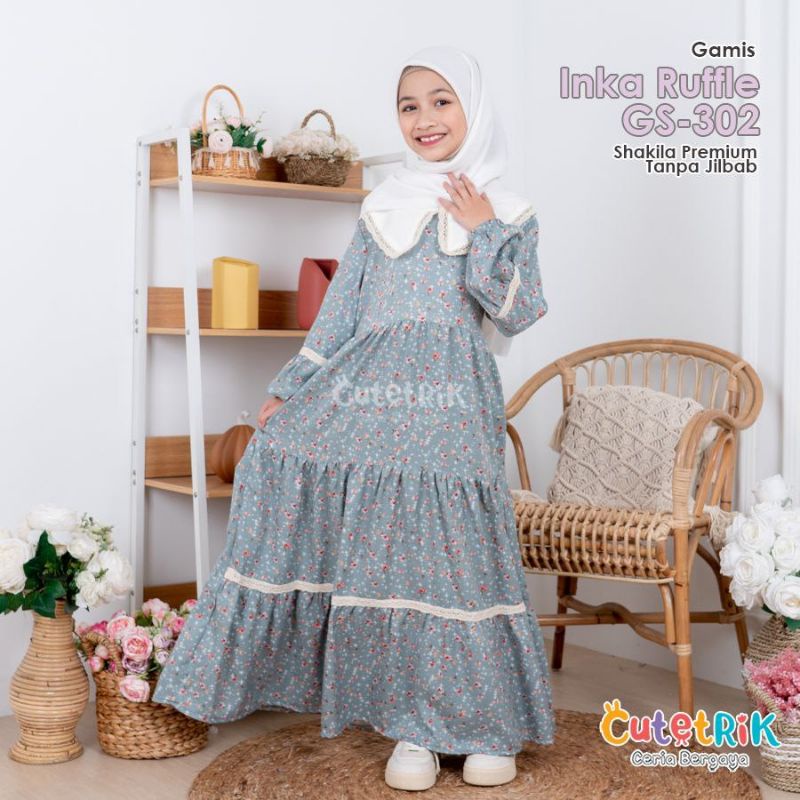GS302 Cutetrik Gamis Inka Ruffle Abu