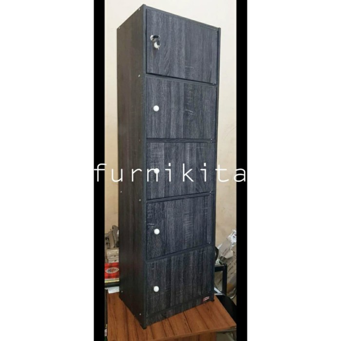 Lemari Rak Buku Serbaguna Susun 5 Kayu Dengan Kunci