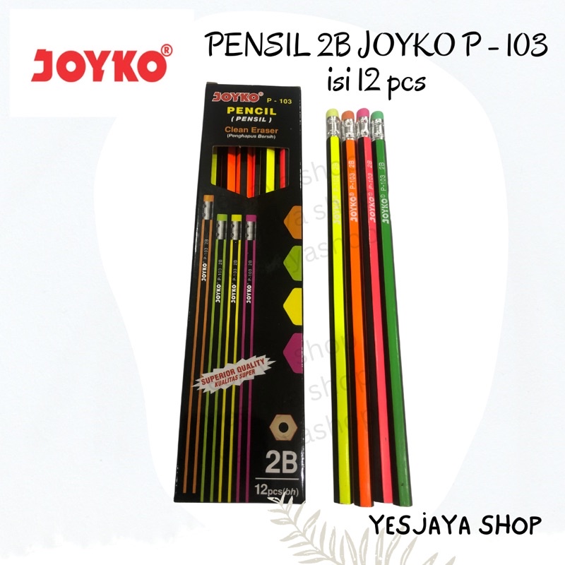 

{12 pcs} Pensil 2B JOYKO P103 + penghapus 1 LUSIN / Pensil kayu Joyko P-103