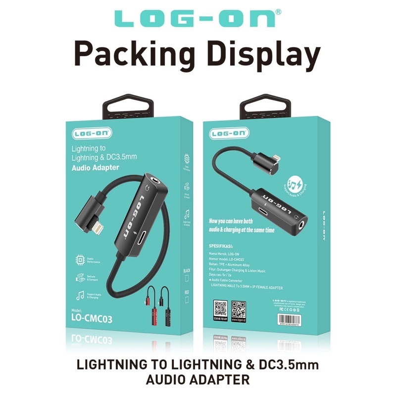 SAMBUNGAN AUDIO IPHONE - SPLITTER LIGHTNING JACK 3.5MM - LOG ON CMC03 Promo Sen