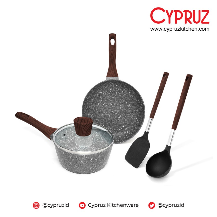 Cypruz PI-0901 Paket Marble Cookware / Grey Marble Basic Set