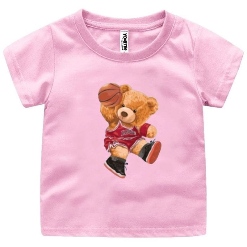 BAJU KAOS ANAK TEDDY BEAR BASKET CEWEK/COWOK 1-122 TAHUN UKURAN S,M,L,XL,XXL,XXXL