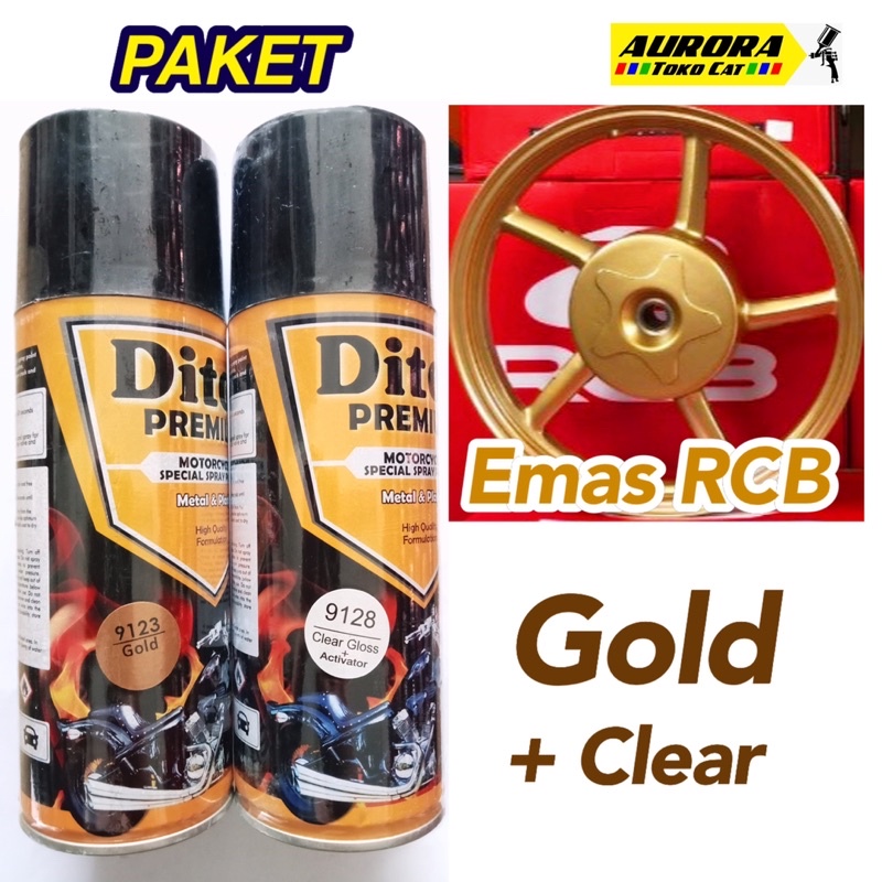 PAKET Diton Premium Gold 9123 Emas RCB 400ml Pilok Tahan Bensin Cat Semprot Motor mobil sepeda mas m