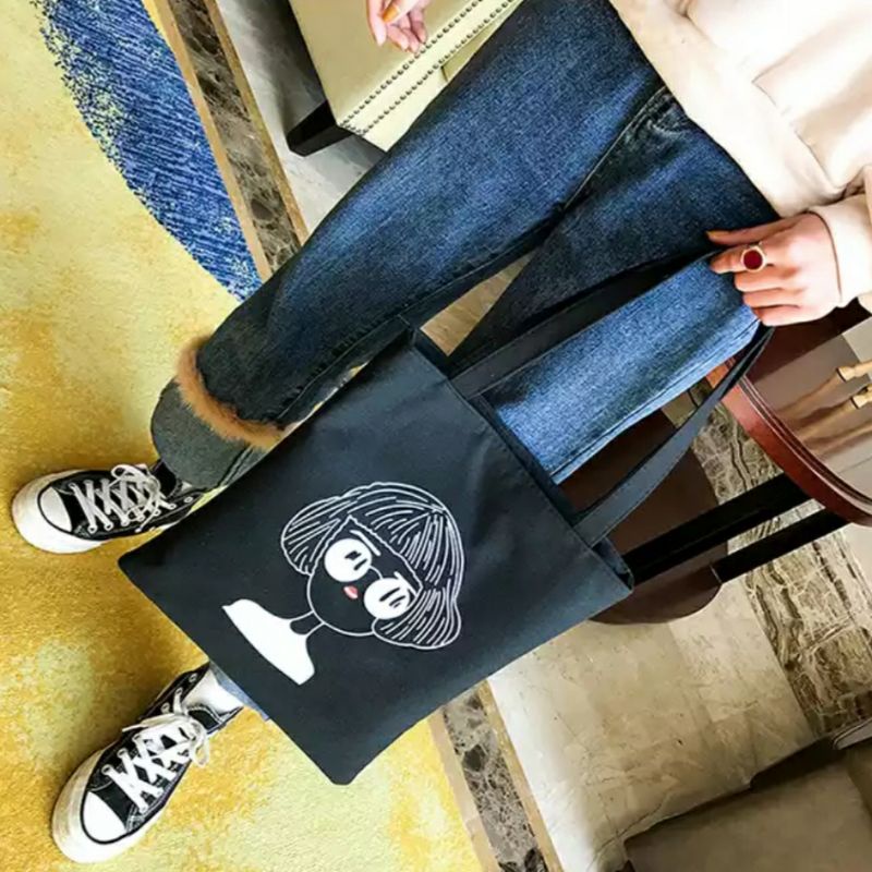 Dem_Sare / DS1092 - PEACEMIN tas tote  Wanita Totebag kanvas Tas Bahu Wanita