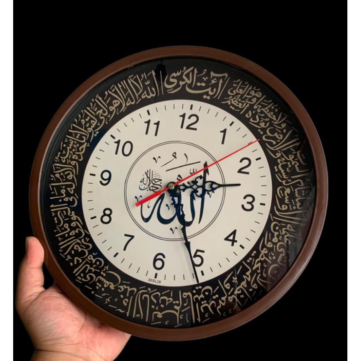 Jam dinding kaligrafi mewah coklat dial hitam besar 30CM