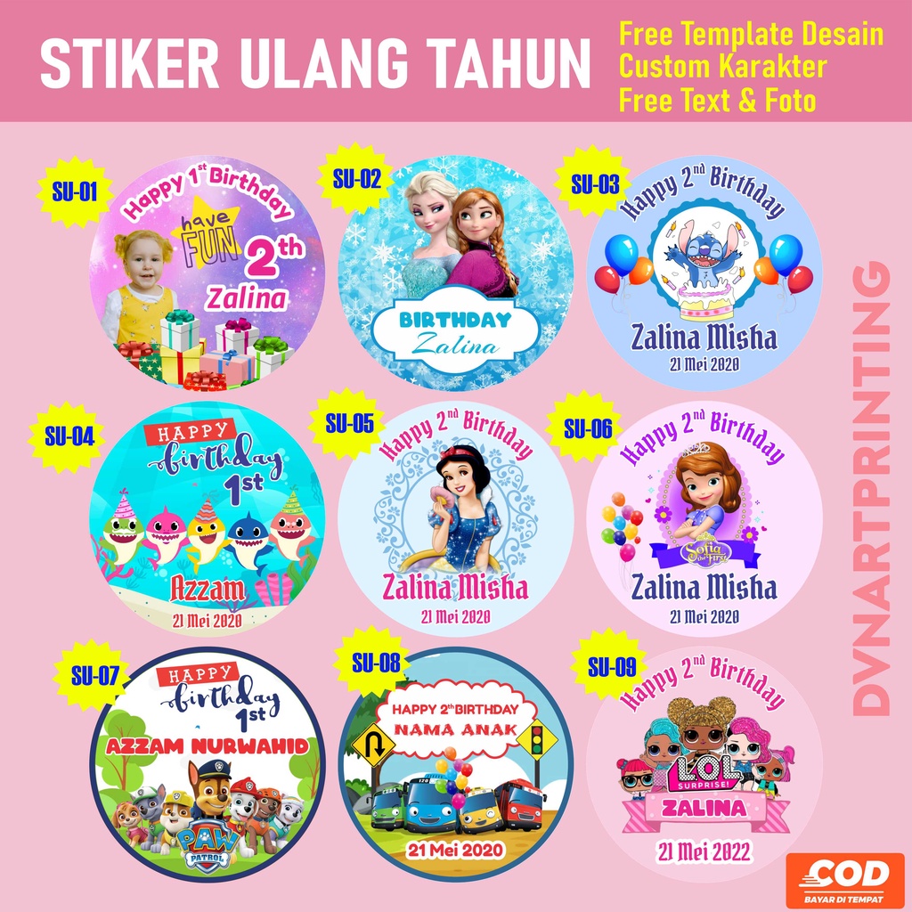 

Cetak Stiker Label Ulang Tahun Custom Desain Perlembar A3+ Cutting