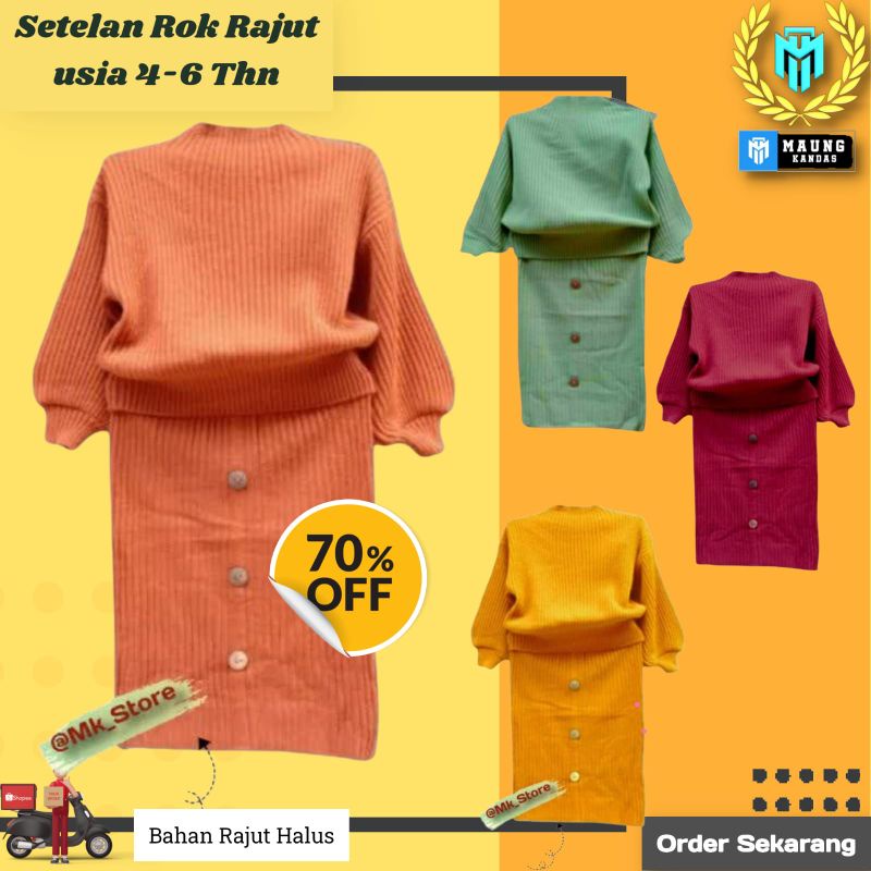 Setelan Rajut Baju Dan Rok Span Anak 4-6 Tahun Rajut Premium