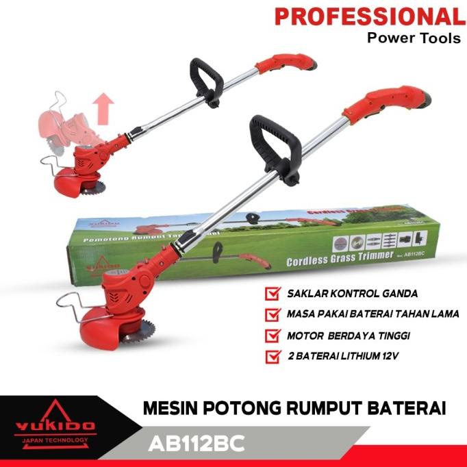MESIN POTONG RUMPUT 2 BATERAI CORDLESS PORTABLE FULL SET YUKIDO barang laris