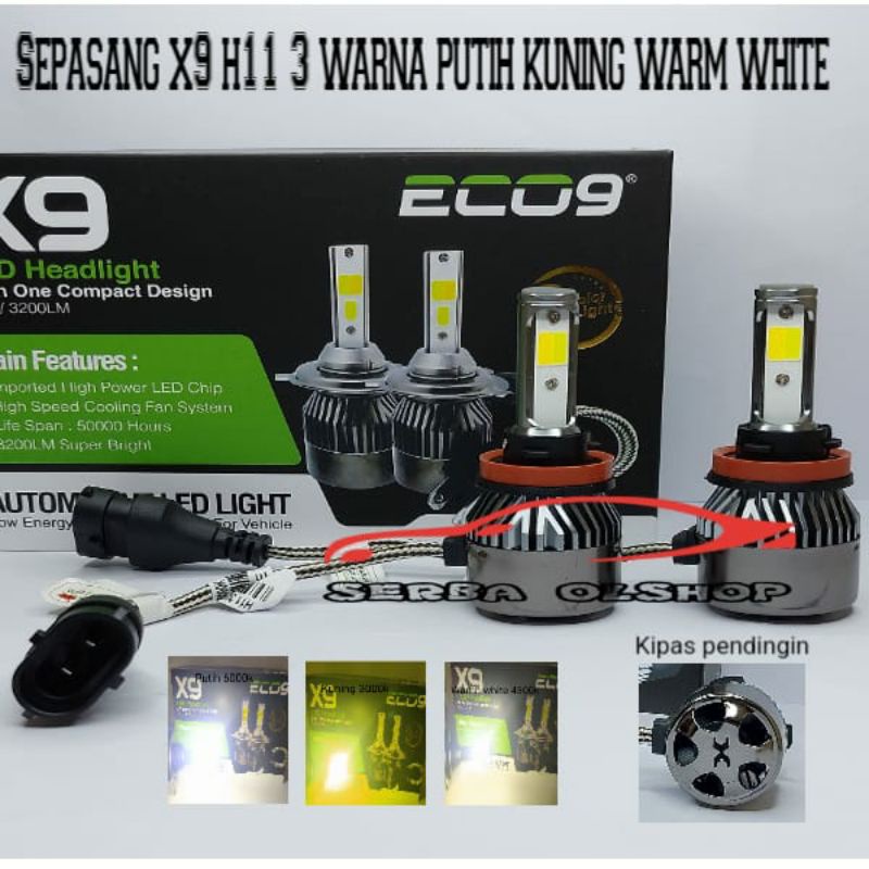 New LAMPU LED Fog Lamp H11 HB3 HB4 H7 H8 H16 Mobil X9 ECO9 3Warna white yellow dan warm white