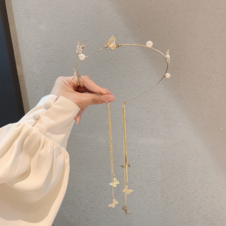 Bando Model Butterfly Aksen Mutiara Dan Berlian Imitasi Bahan Alloy Gaya Korea Untuk Wanita