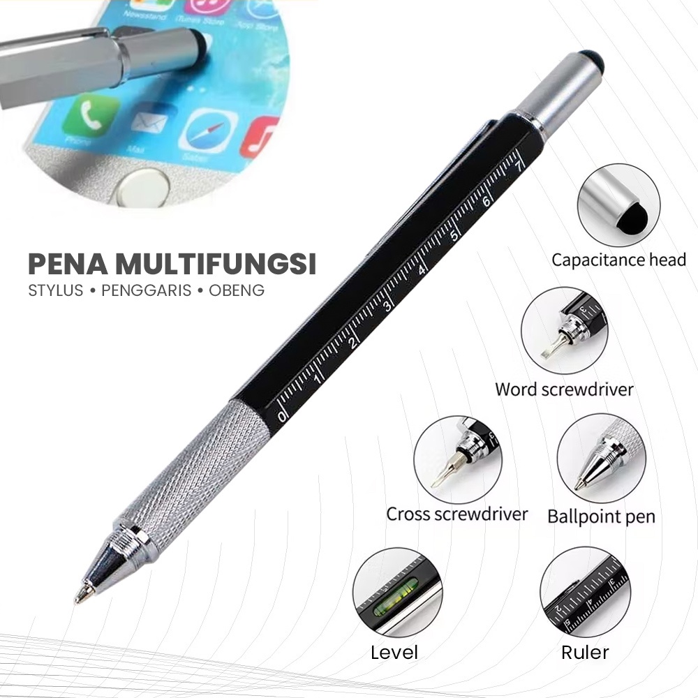 Pena Multifungsi Metal Stylus + Penggaris + Level + Obeng - OMOT1KBK Black 1 3