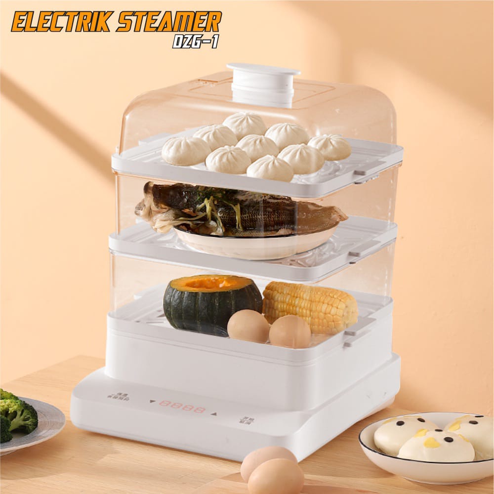 MILIKI SEGERA!! Alat Pengukus Makanan/Penghangat Kue Serbaguna UKURAN 40X32X20CM EGG BOILER ELEKTRIK 3 Layer 3 tingkat - TERMURAH