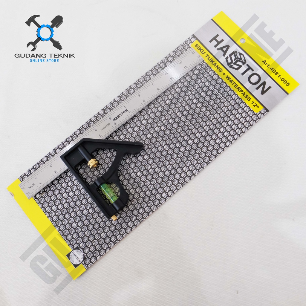 Siku Penggaris Waterpass 30 Cm 12&quot; 4081-005 HASSTON PROHEX / Siku Tukang Penggaris Waterpass 30cm 12 Inch 4081 005 HASSTON