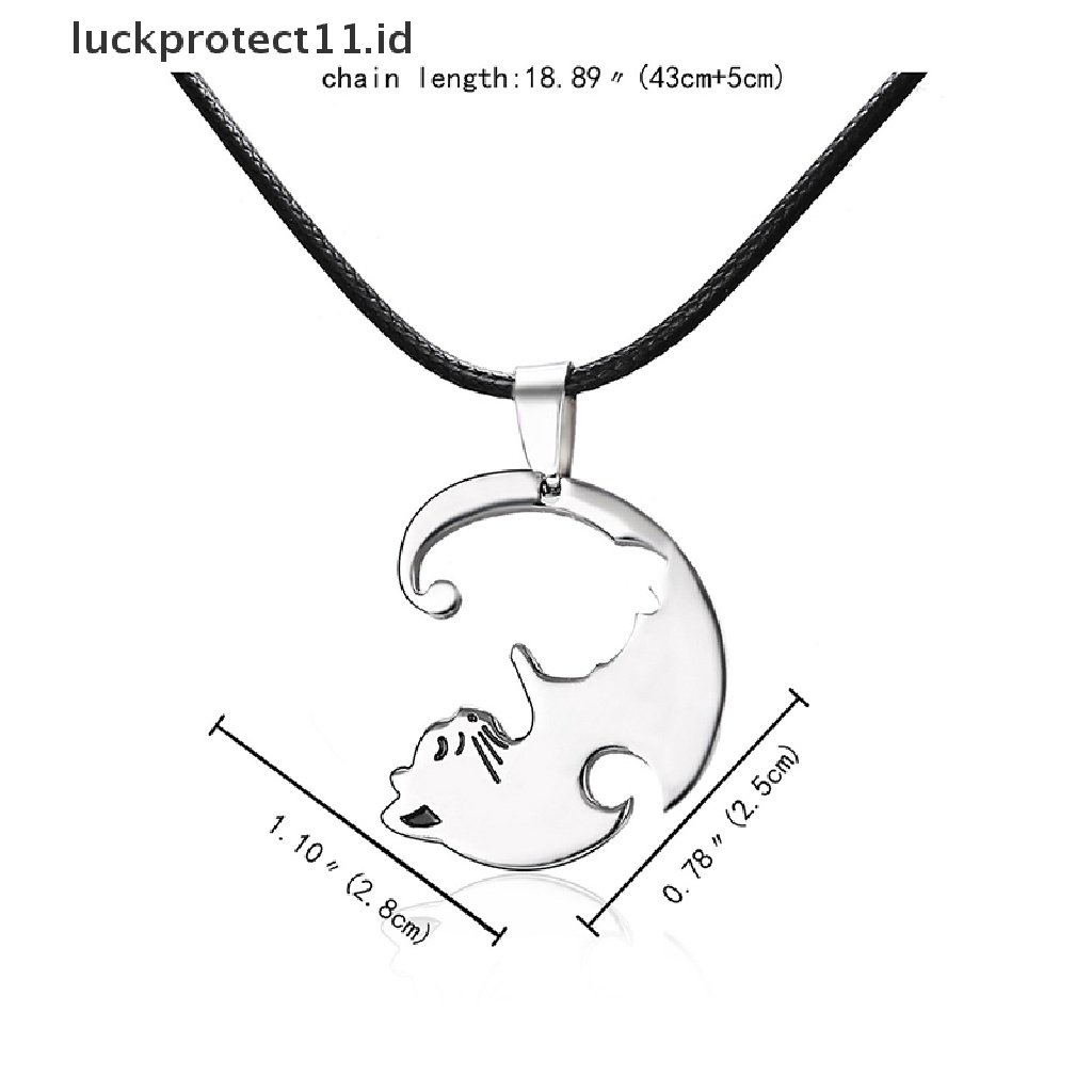2pcs / Set Kalung Liontin Kucing Bahan Titanium Steel Untuk Pasangan