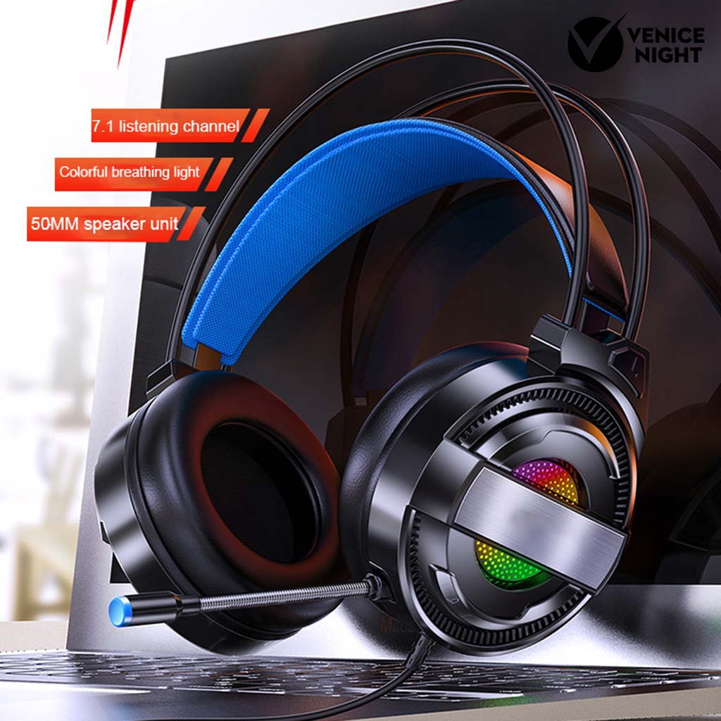 (VNEP) (Berkabel) Q3 Kontrol Kabel Headphone Mikrofon Dapat Diputar 120 Derajat ABS Gaming Stereo Surround Sound Headset untuk Gamer