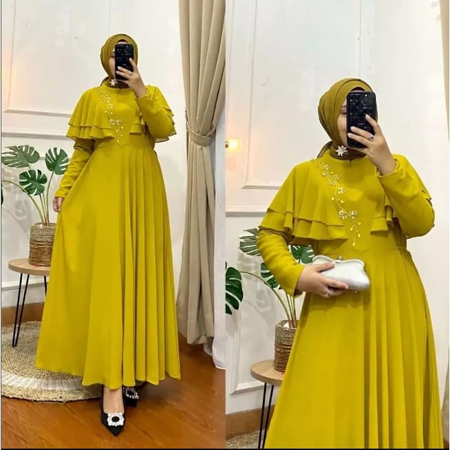 Ayunna Dress Gamis Malaysia Ceruty Babydoll Aplikasi Mutiara Busana Muslim Wanita Terbaru Baju Kondangan Wanita Kekinian