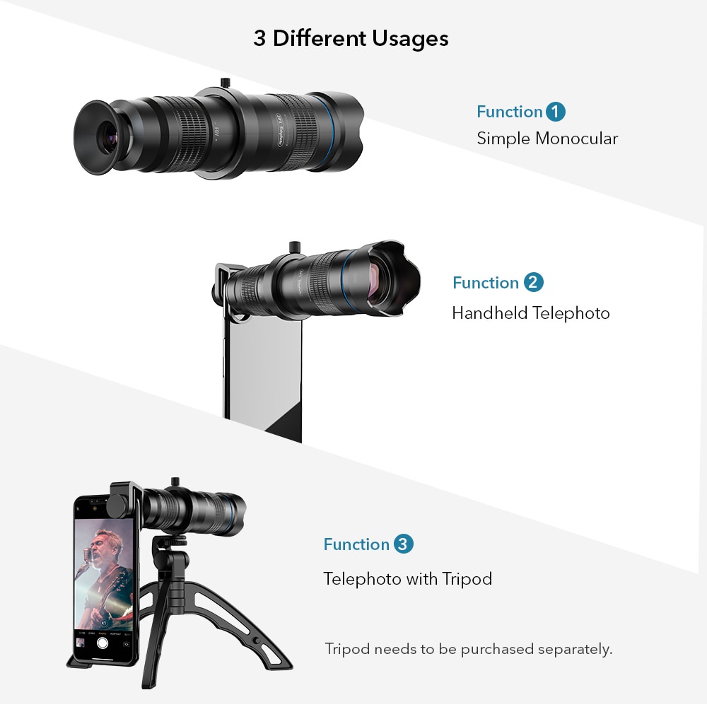 APEXEL Lensa Telephoto Lens Kit 20x-40x + SwitchPod Mini Tripod + Bluetooth Remote - APL-JS2040XJJ04 - Black