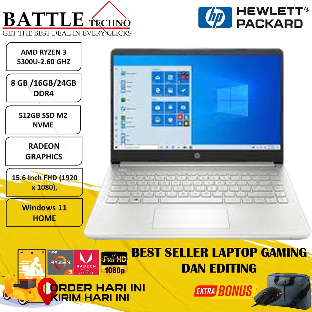 LAPTOP HP 15 AMD RYZEN 3 5300U 20GB 1TB SSD FHD WIN11HOME TERLARIS