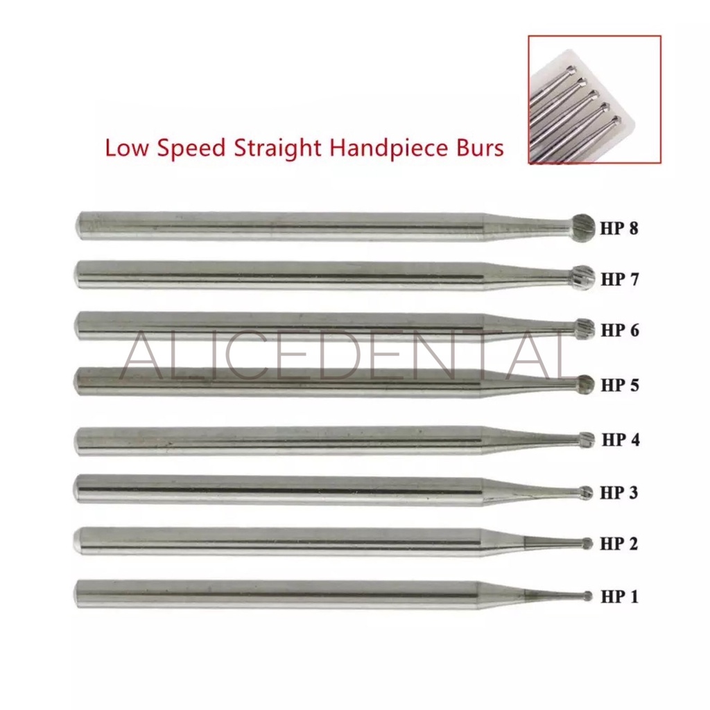 Bur tulang lowspeed HP1 HP2 HP-3 HP-4 HP 5surgical bur metal round bulat lowspeed carbide bur tungsten straight low speed ALICE DENTAL