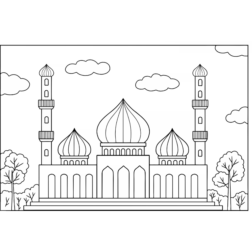 Jual Gambar Sketsa Mewarnai Islami Masjid Seketsa Lukis Drawing