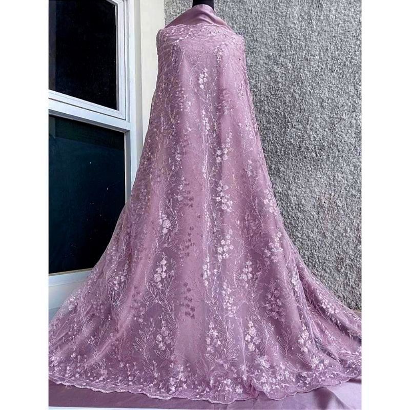 Bahan Kain Brokat Brukat Meteran Mewah/ Kain Tile Akar Mutiara Gliter/ Kian Tulle Tille/ Kain Brokat