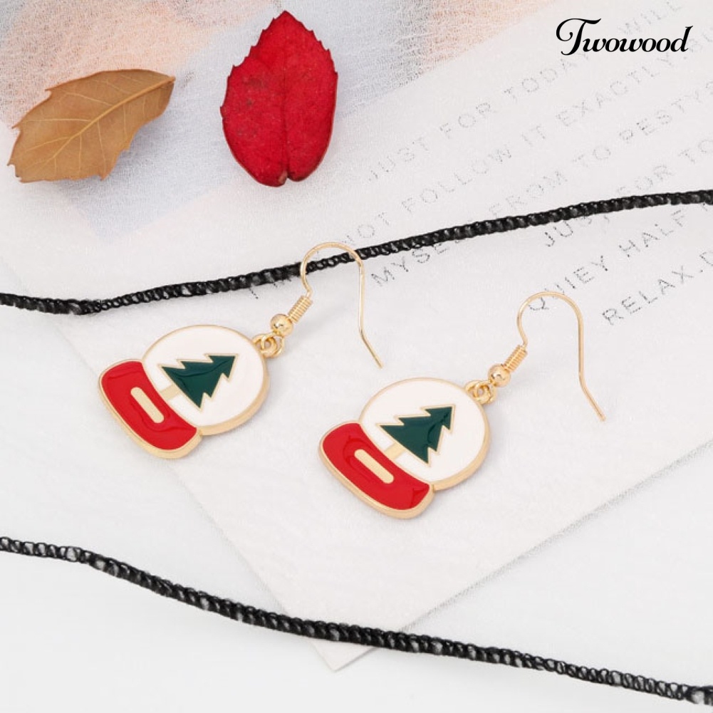 Anting Hook Bentuk Pohon Natal Bahan Alloy Untuk Wanita