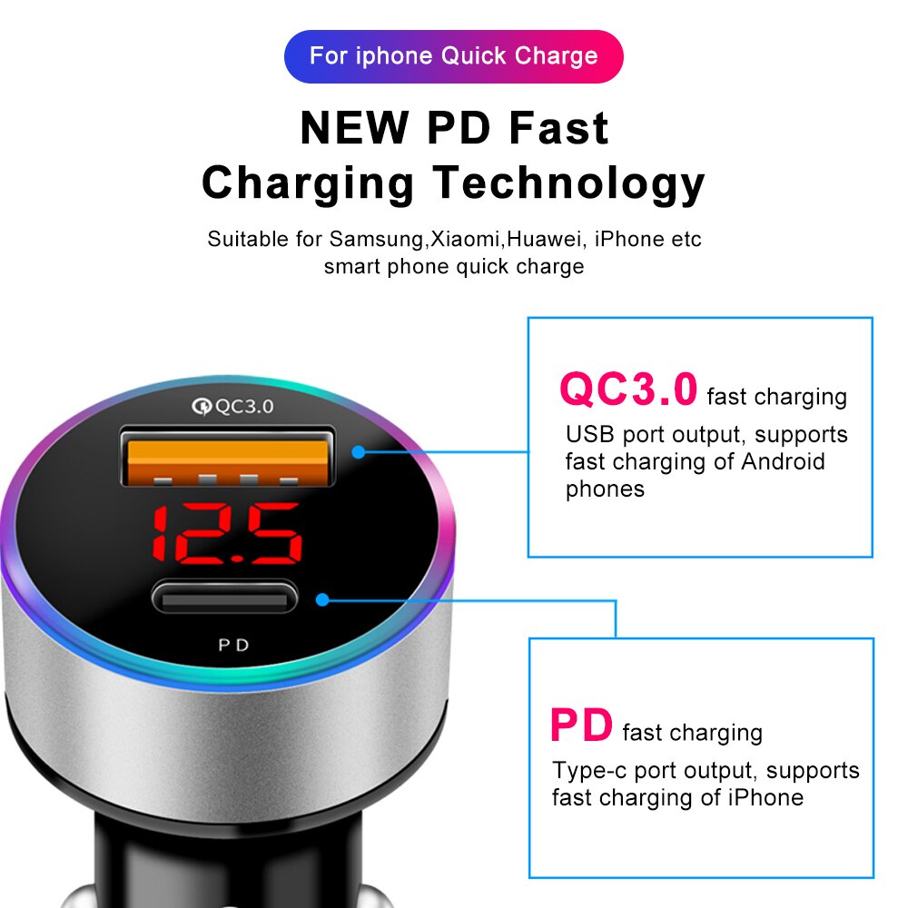 TRIPLEDI Car Charger HP QC 3.0 3.1A 2 Port USB Type C iPhone PD Fast Charging Mobil Samsung 38W Max LED Digital Display Pengisi Daya Mobil iPad Handphone Cas Adapter Ponsel IOS Casan Tablet Android-7