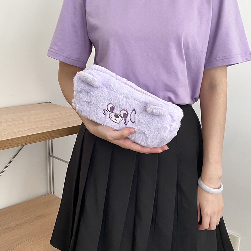 ✚Sera Kotak Pensil Jepang Bernilai Tinggi Siswa Perempuan Plush Bear Kapasitas Besar Kotak Pensil Penyimpanan Vertikal Kotak Alat Tulis