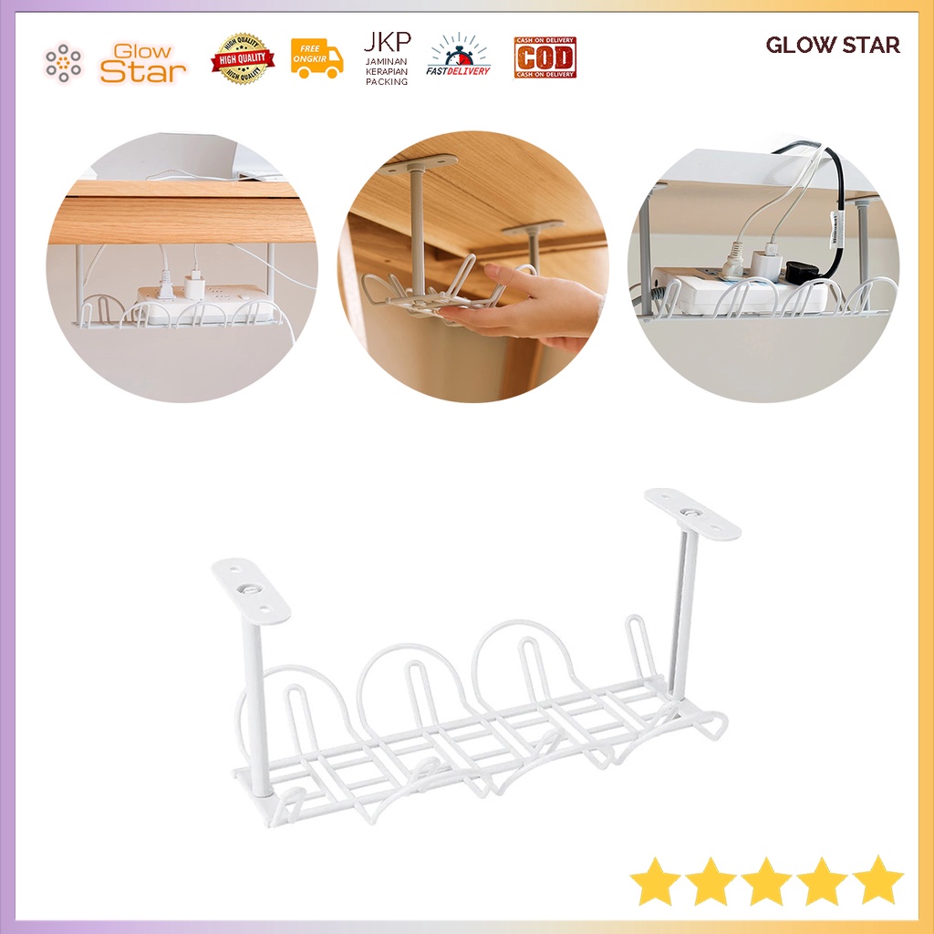 Rak Gantung Bawah Meja ABS Under Table Storage Rack Cable Organizer - White