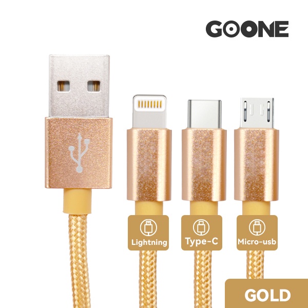 GOONE Kabel Charger Micro USB Type C Lighning 3A Fast Charging 1.2M Nylon Braided Cable