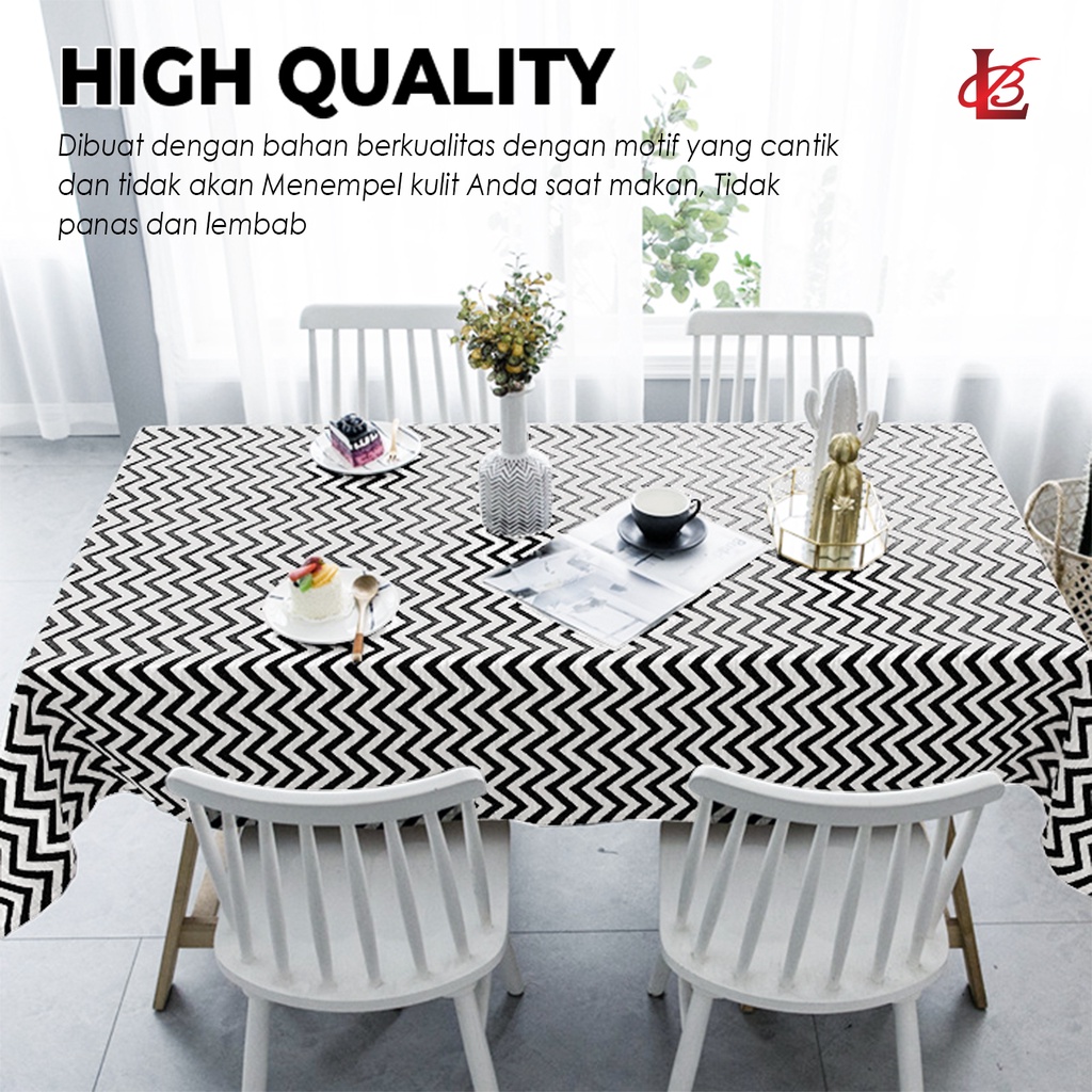 Taplak Meja Makan PEVA Premium Tebal Anti Air Minyak Size 137x100cm Motif ZigZag Persegi Panjang High Quality Perlengkapan Dekorasi Rumah Tangga Import - D15-3B - Lucky Star