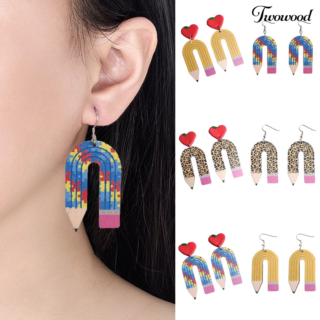 1 Pasang Anting Bentuk Pensil Motif Leopard Untuk Wanita