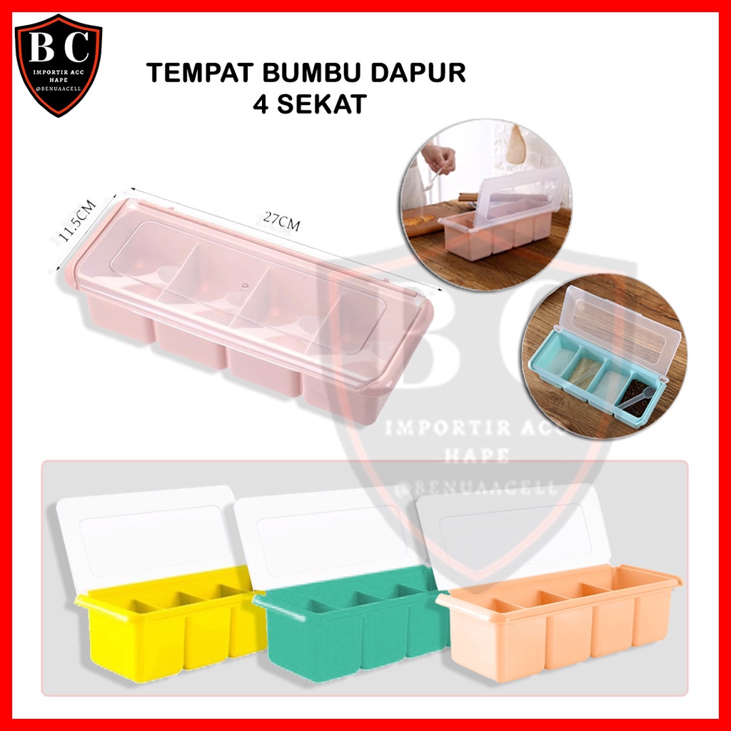 TEMPAT BUMBU DAPUR 4 SEKAT FREE SENDOK MODEL PERSEGI / KOTAK BUMBU