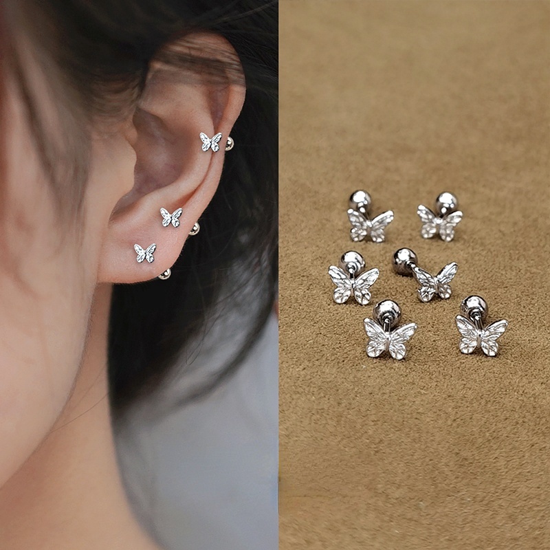 1 Pasang Anting Stud Desain Butterfly Bahan 925 Sterling Silver