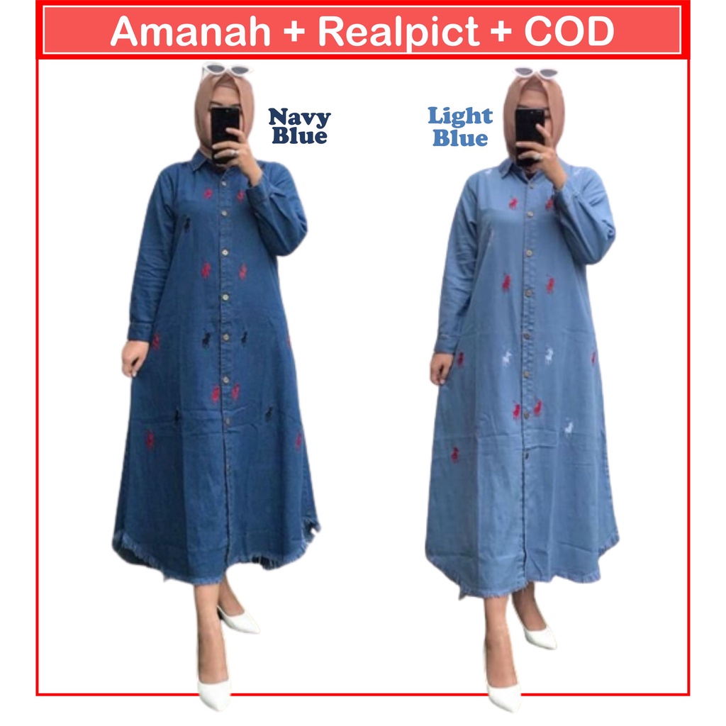 Lauren Rawis Maxi Gamis Jeans Jumbo - Long Tunik Jumbo - Dress Gamis Jumbo - Gamis Jeans - Rawis Max